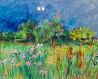 Acryl op doek, Maya Wildevuur, Bloemenveld, 1999